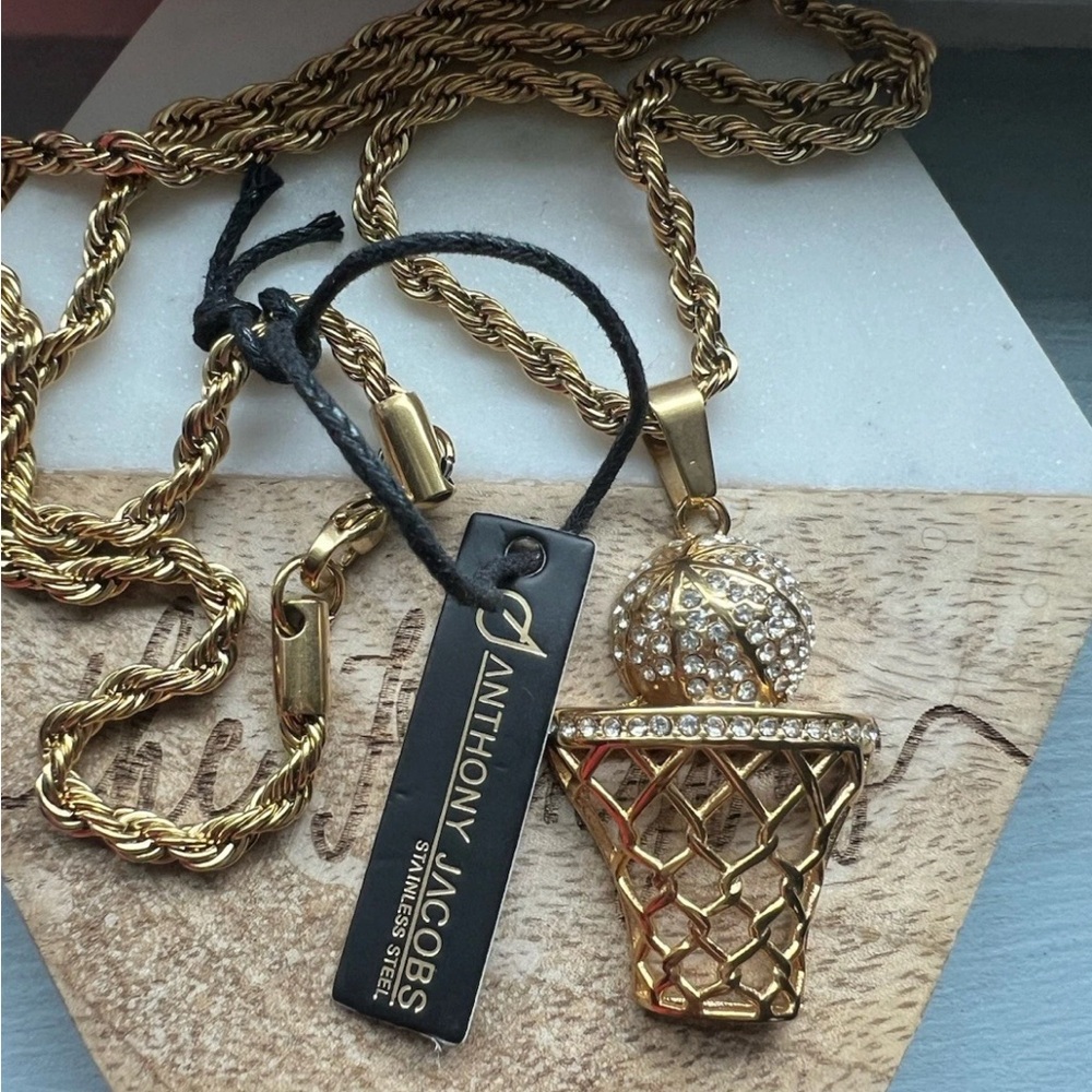 Anthony Jacob’s Gold Basketball Pendant Necklace stainless